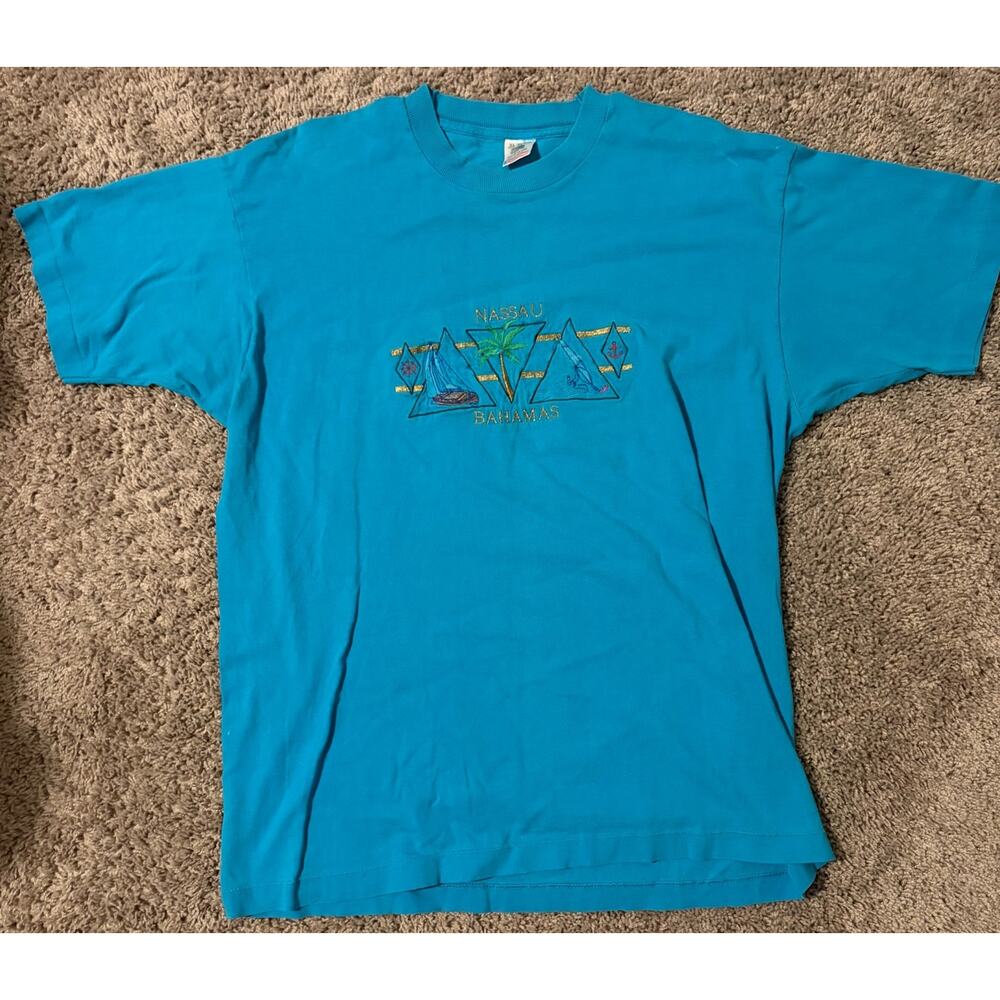 Vintage Nassau Bahamas T-Shirt Adults Blue Cotton Single Stitch USA Made - XL